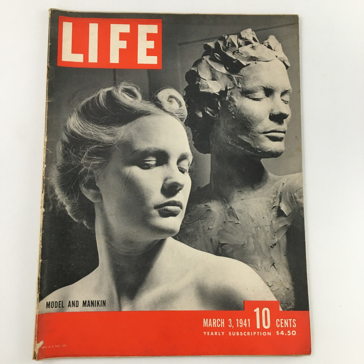 VTG Life Magazine March 3 1941 featuring a photo of a model and manikin, showcasing mid-century fashion and aesthetics.