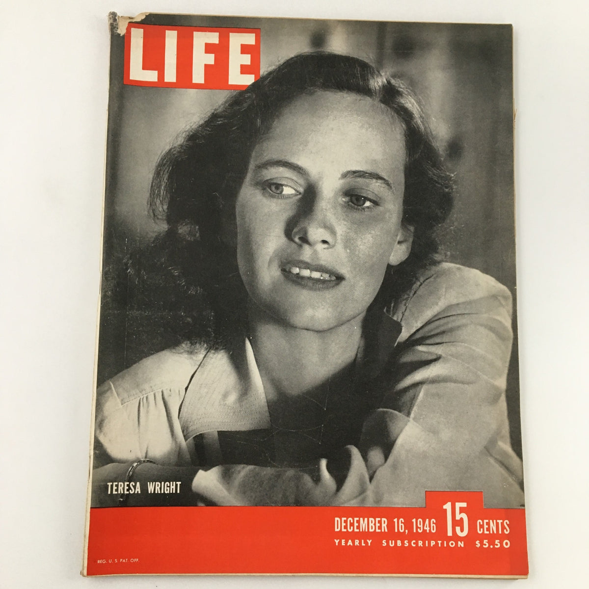 VTG Life Magazine December 16 1946 featuring American Actress Teresa Wright on the cover, showcasing a classic vintage design with her portrait and notable historical context.
