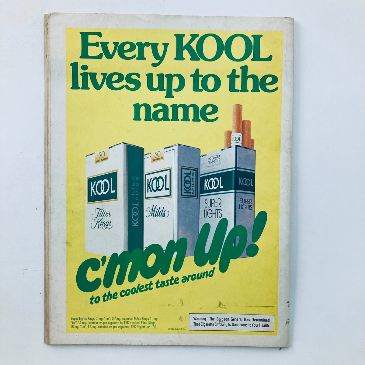 Back cover of Vintage National Lampoon Magazine April 1981 displaying an advertisement for KOOL cigarettes.