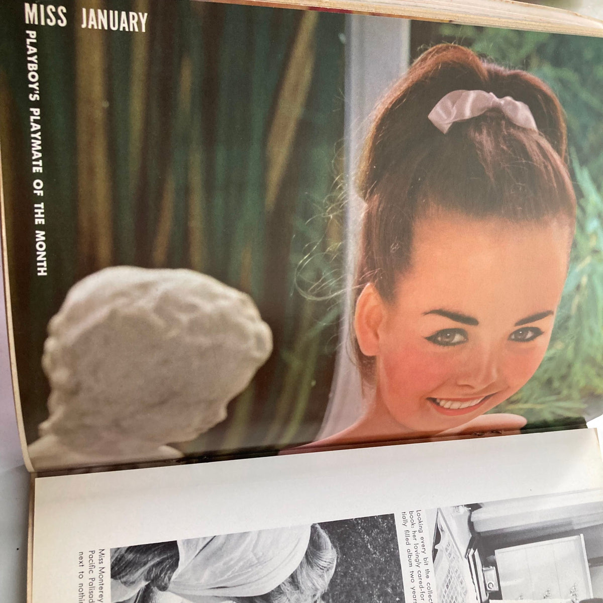 Inside spread of VTG Playboy Magazine January 1963 displaying the Playmate of the Month, highlighting Merle Pertile, perfect for collectors and enthusiasts.