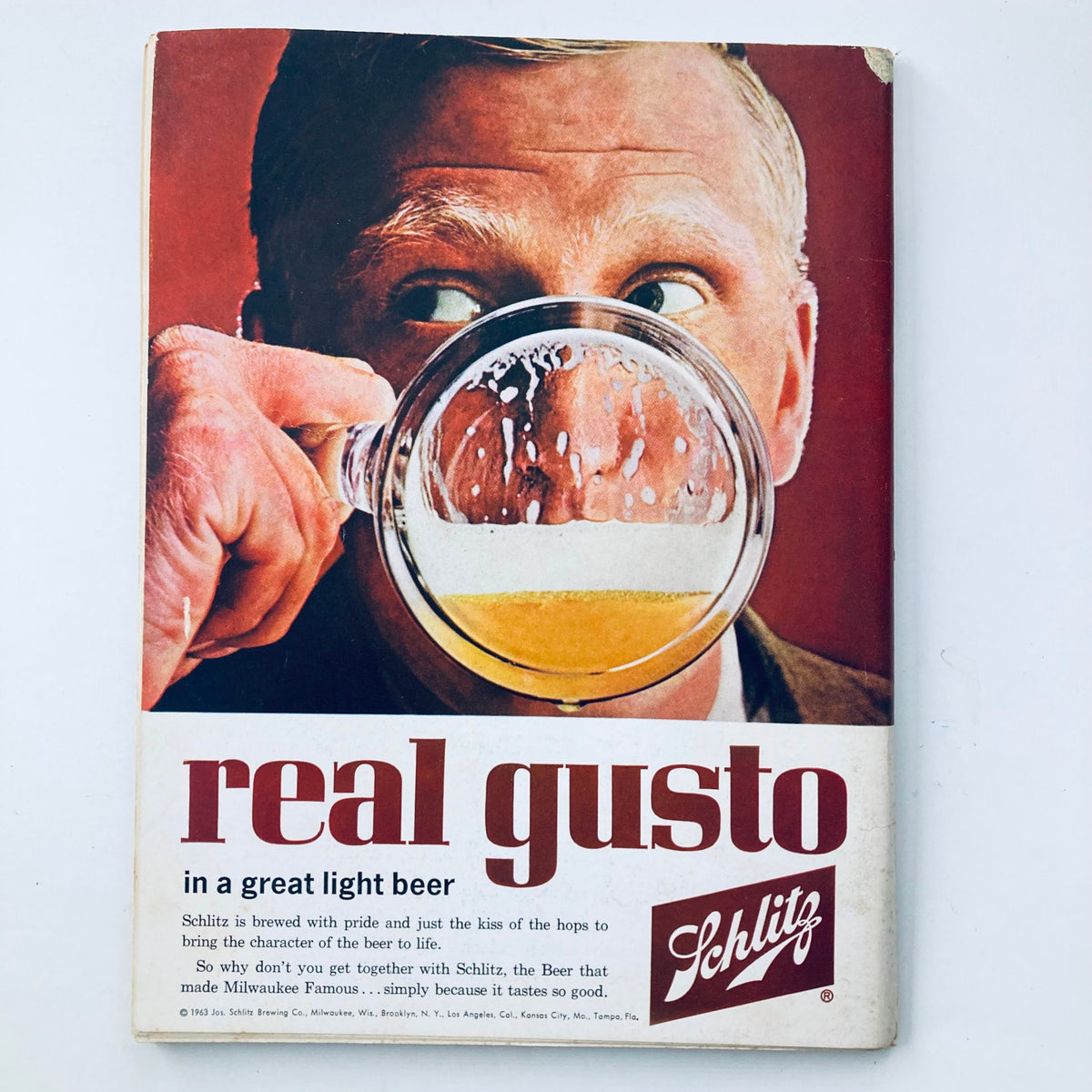 Vintage advertisement from the January 1963 VTG Playboy Magazine for Schlitz beer, representing mid-20th century marketing.