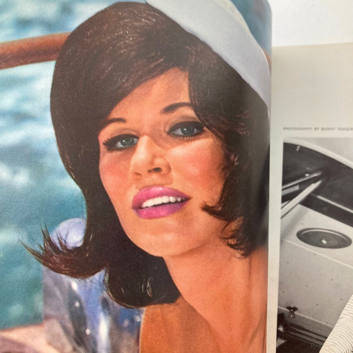 Close-up of Kelly Collins from VTG Playboy Magazine April 1963, highlighting her beauty with stylish makeup and retro hairstyle.