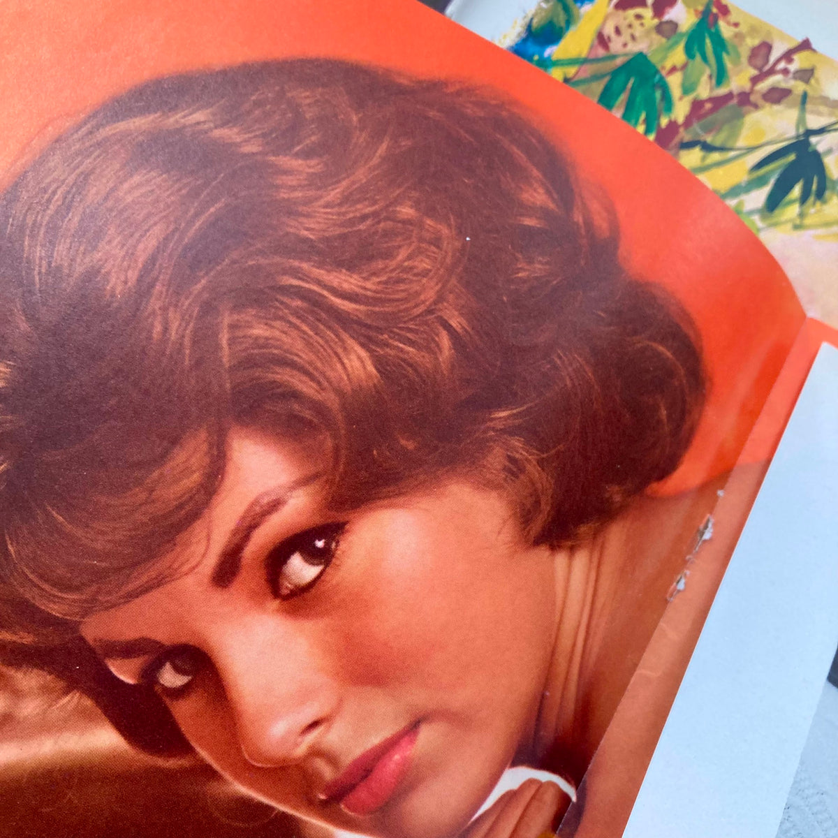 Close-up of the centerfold from VTG Playboy Magazine February 1963, highlighting a woman's captivating expression and vintage hairstyle.