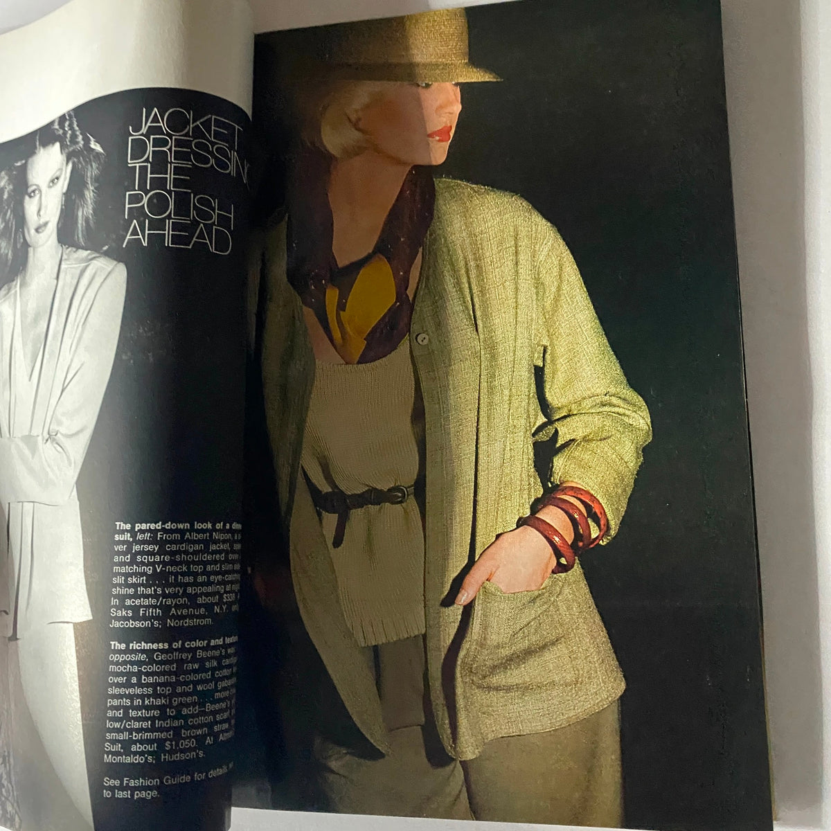 Fashion spread inside Harper's Bazaar Magazine January 1979 featuring models in stylish outfits from the article 'Jacket Dressing: The Polish Ahead'.