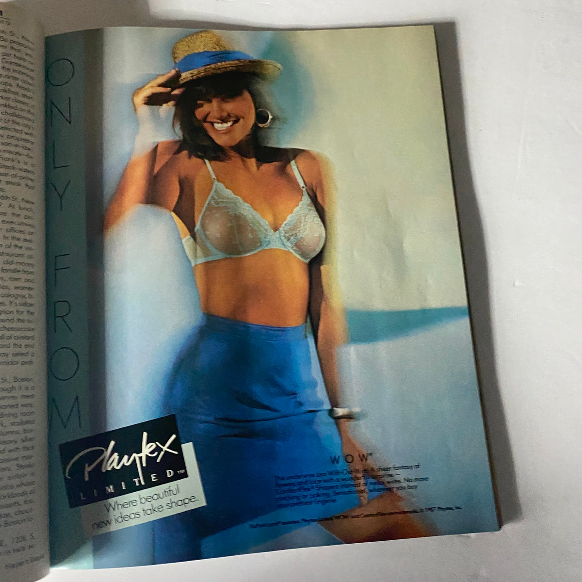 Interior page of Harper's Bazaar Magazine May 1987 featuring a fashion ad for Playtex with a model in a stylish outfit promoting body confidence.