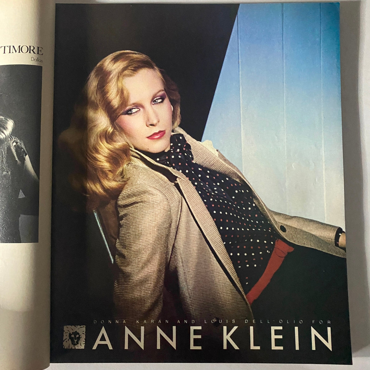 Fashion advertisement for Anne Klein from Harper's Bazaar Magazine February 1980 showcasing a model in stylish attire.