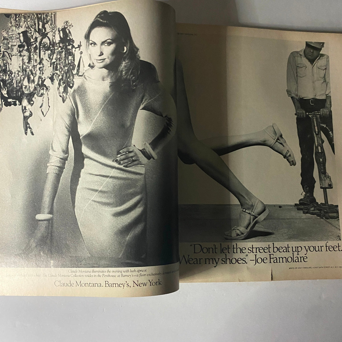 Page from Harper's Bazaar Magazine April 1980 featuring fashion photography by Claude Montana showcasing a model in an elegant dress with jewelry, embodying the luxury fashion style of the 1980s.