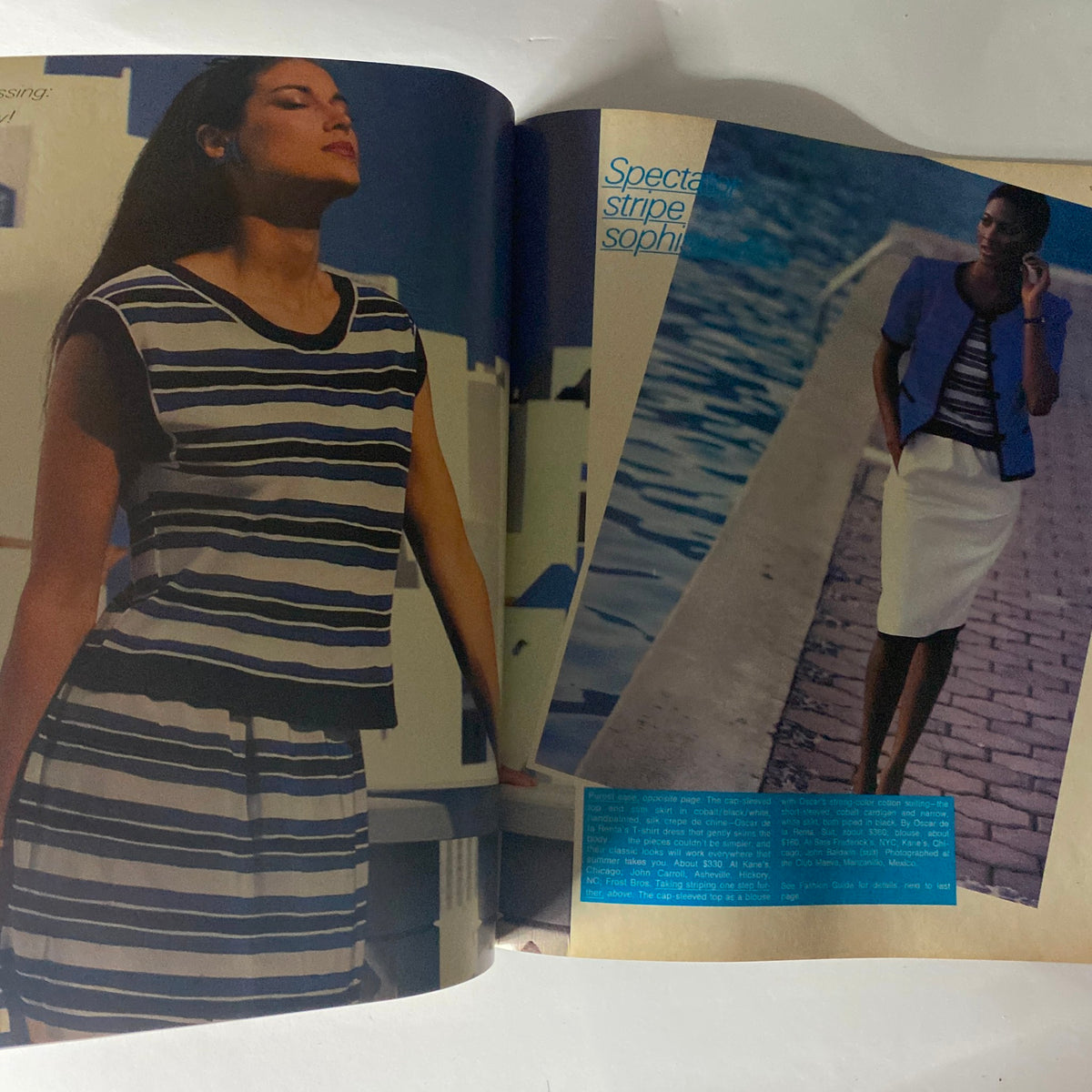 Harper's Bazaar Magazine June 1980 displaying summer fashion styles with striped clothing and models in a coastal setting.