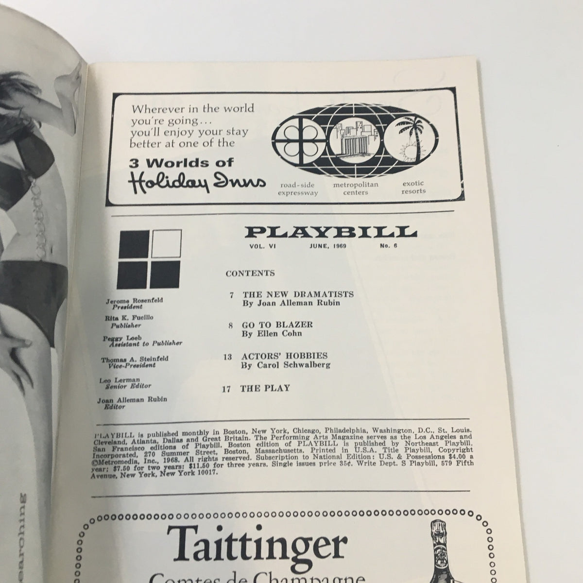 Vintage 1969 Playbill from Shubert Theatre featuring Paul Lipson in Fiddler on the Roof, with details of the production and advertisers on the back.