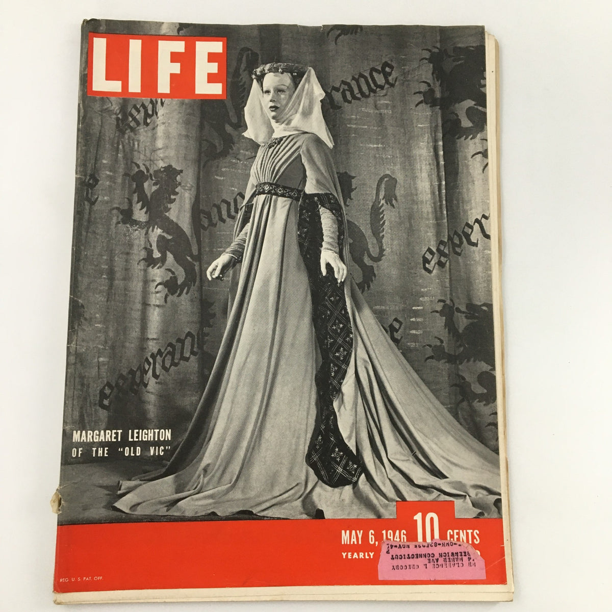 VTG Life Magazine May 6 1946 featuring a striking photograph of Margaret Leighton of the Old Vic, showcasing her in elaborate costume against a historically themed backdrop.