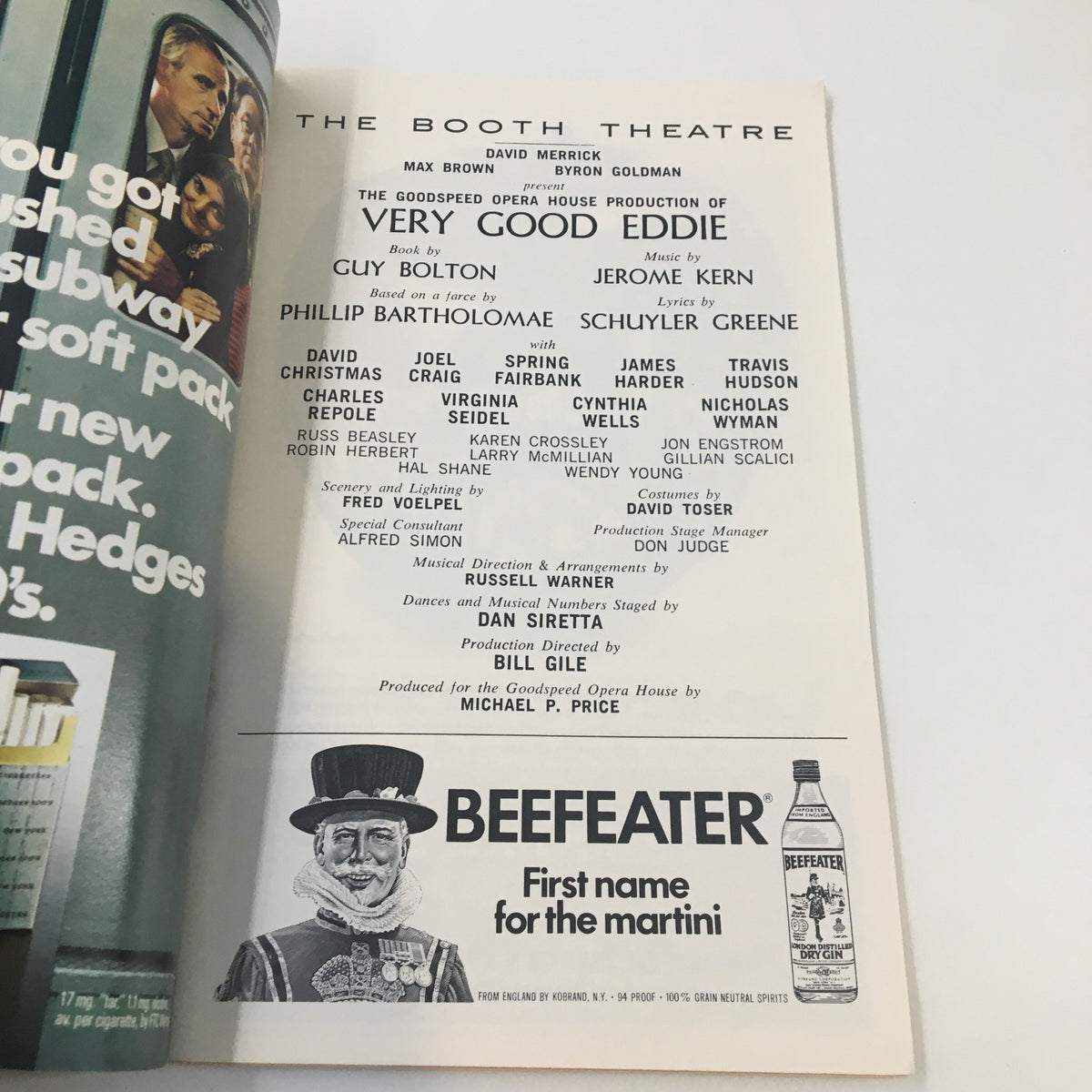Another interior page of the 1976 Playbill for Very Good Eddie at The Booth Theatre, highlighting cast members and creative team details, essential for theater enthusiasts.