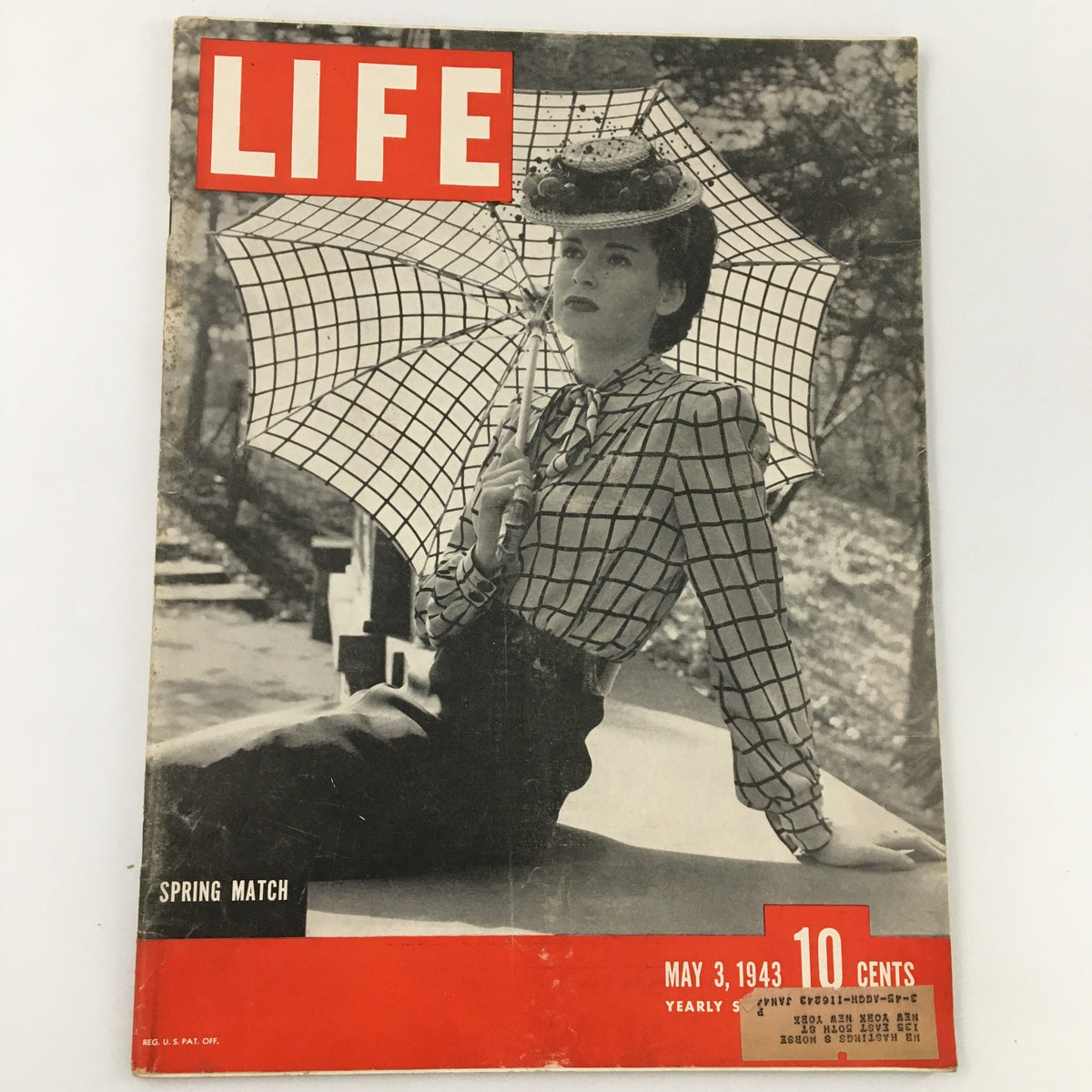 Cover of VTG Life Magazine May 3 1943 featuring Spring Match Fashion and a model with an umbrella