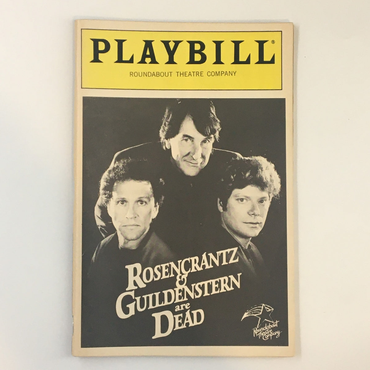 1987 Playbill from the Roundabout Theatre Company for the production of Rosencrantz and Guildenstern Are Dead, featuring a black and white cover with prominent actors' portraits.