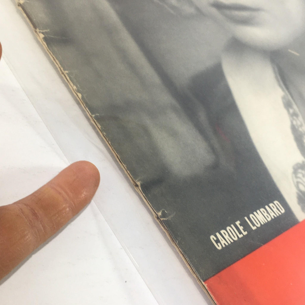 Close-up of the spine of the Vintage Life Magazine: October 17 1938 featuring Carole Lombard, showing minor wear and historical authenticity.