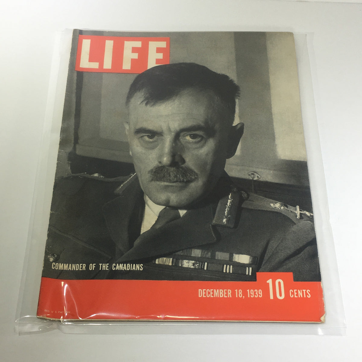 Vintage Life Magazine cover from December 18, 1939 featuring the title 'Commander Of The Canadians', highlighting an important figure from Canadian military history during WWII.