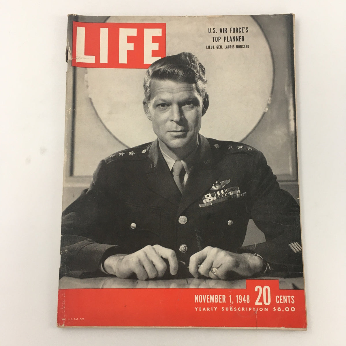 Cover of the VTG Life Magazine from November 1, 1948, featuring U.S. Air Force's top planner, Lauris Norstad, in military attire with an authoritative pose.