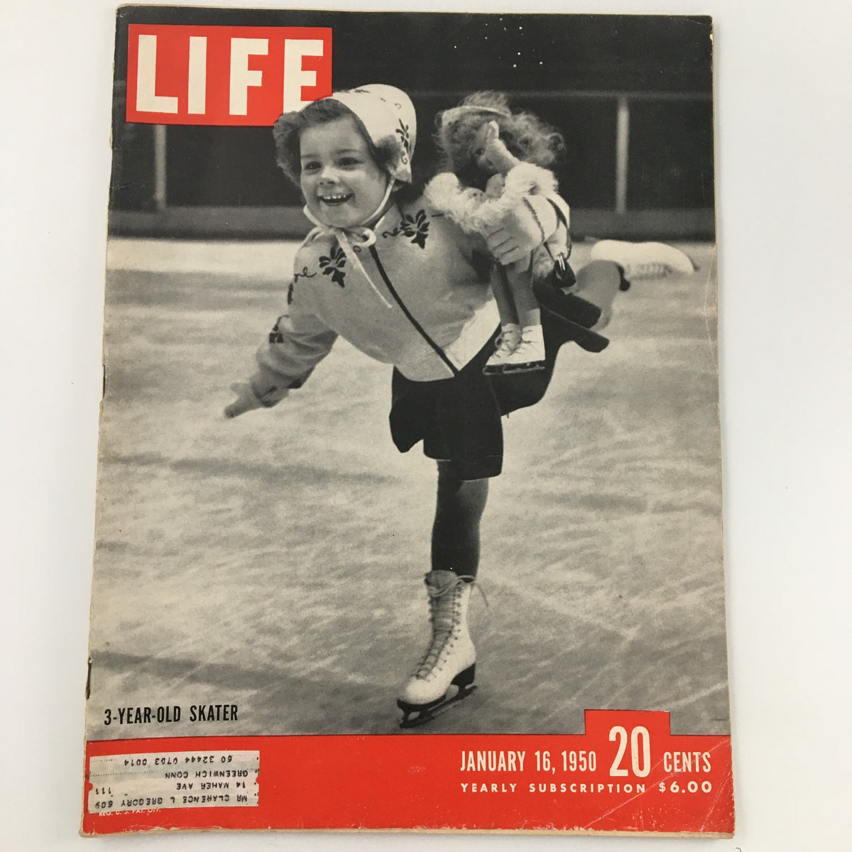 Vintage Life Magazine January 16 1950 featuring a 3-year-old skater photo and a Rita Hayworth feature