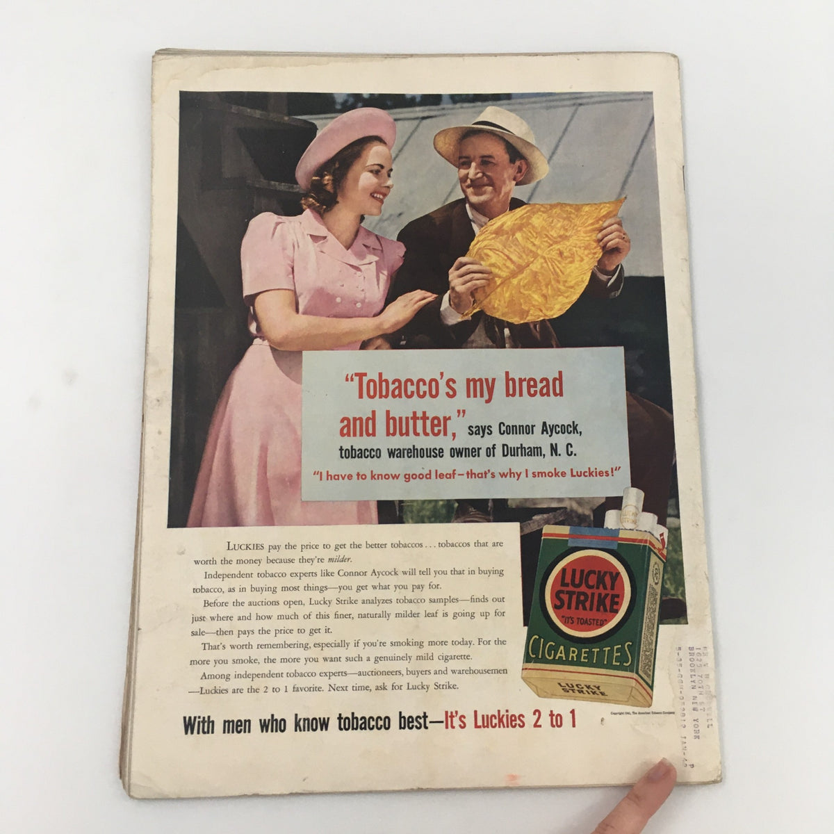 VTG Life Magazine January 6 1941 Back cover showcasing a vintage advertisement for Lucky Strike cigarettes and tobacco culture.