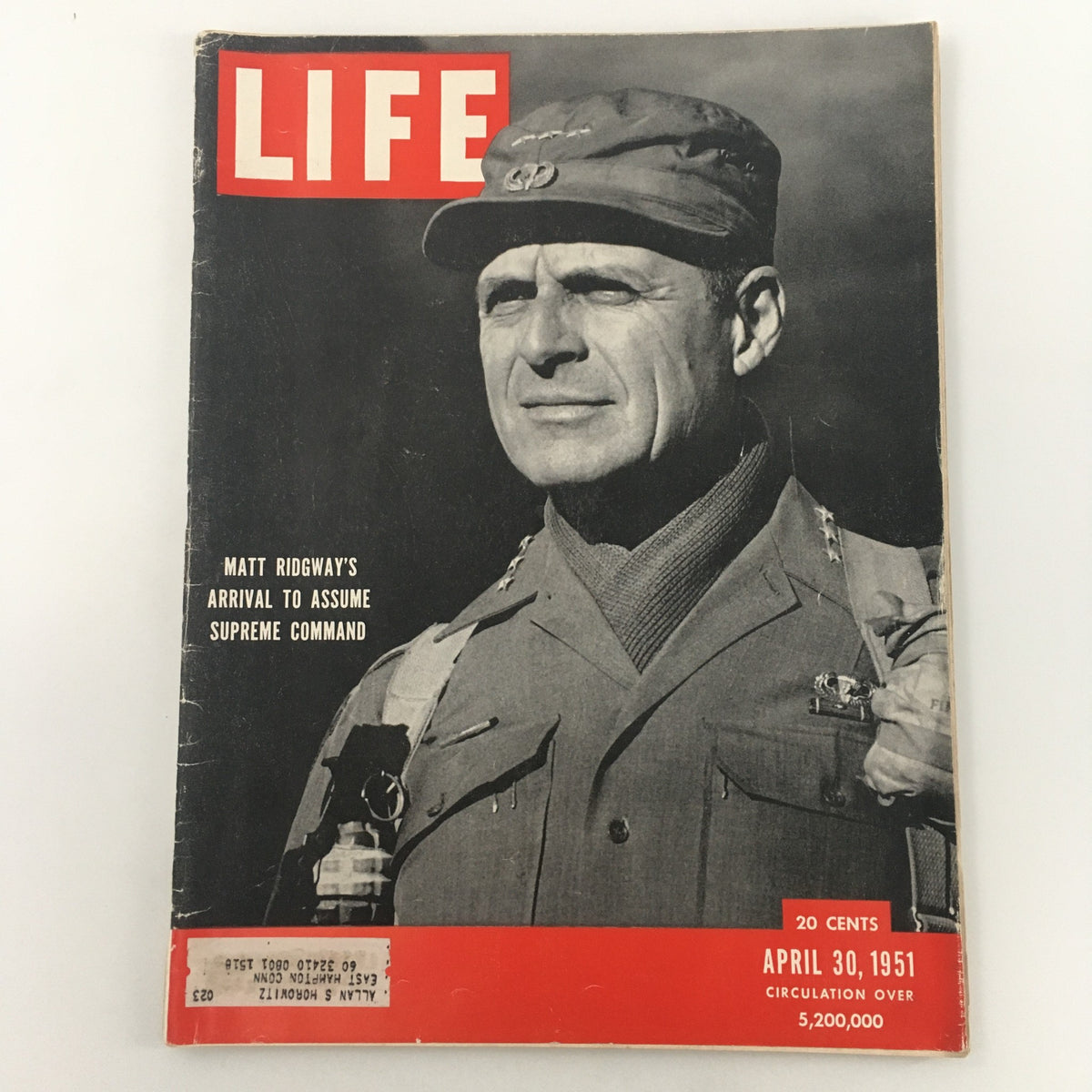 Cover of Life Magazine dated April 30, 1951, featuring Matt Ridgway, who is depicted upon his arrival to assume supreme command.