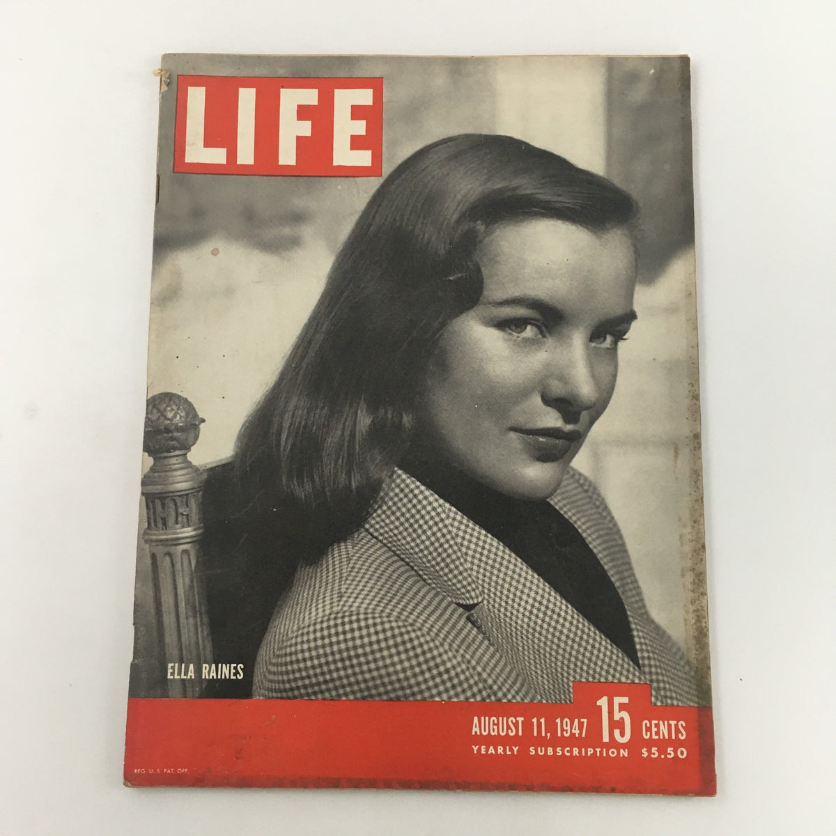 Life Magazine August 11, 1947 featuring a portrait of actress Ella Raines on the cover, showcasing vintage Hollywood glamour.