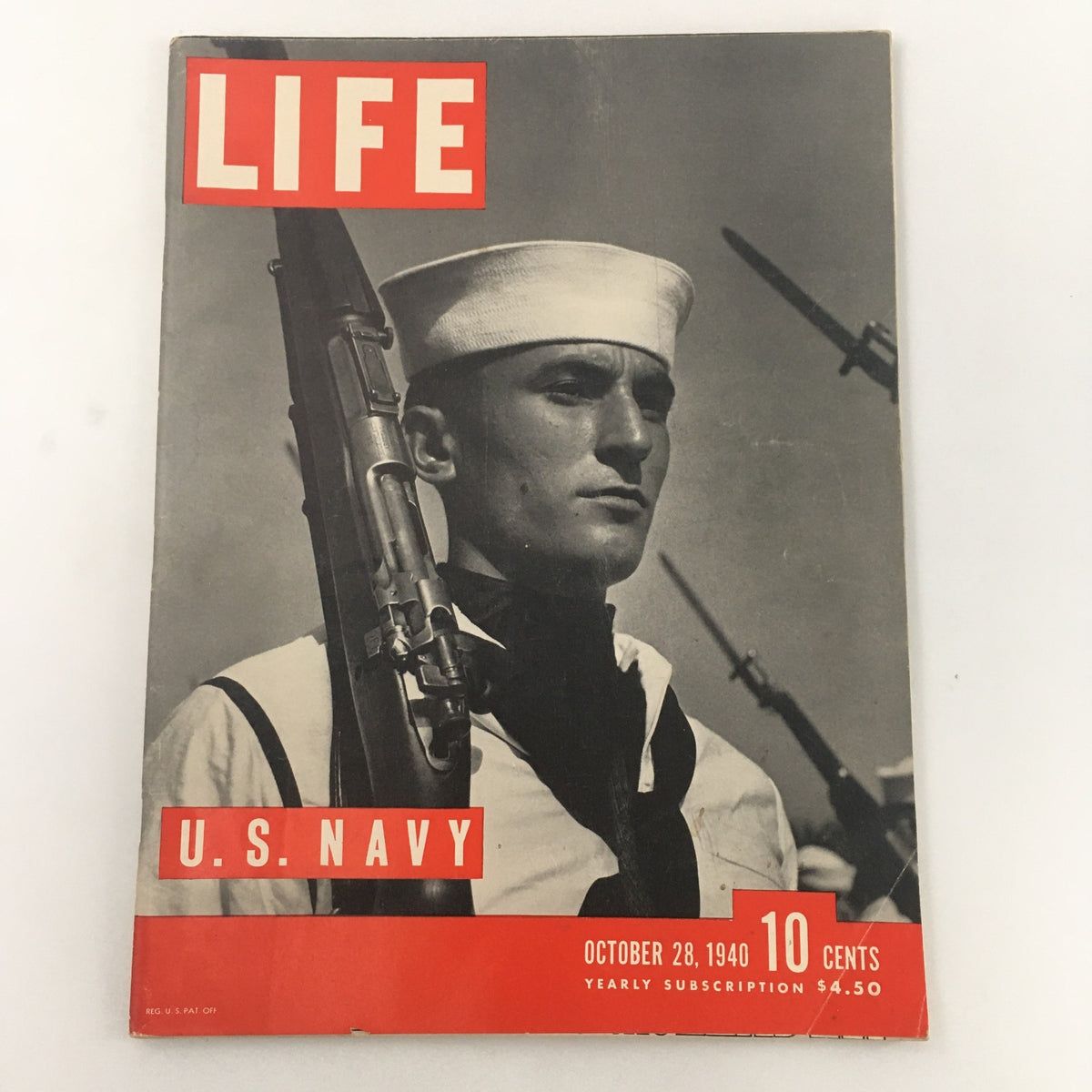 Life Magazine October 28, 1940, featuring a U.S. Navy sailor portrait on the cover, highlighting naval significance just before World War II.