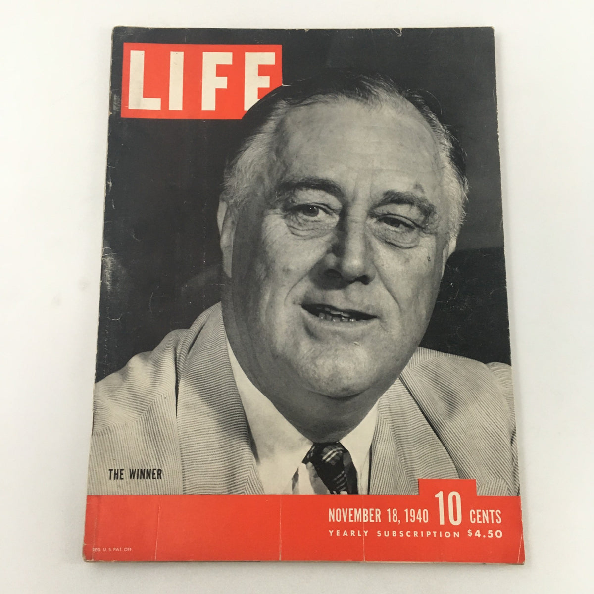 Cover of VTG Life Magazine dated November 18, 1940 featuring President Franklin Roosevelt, highlighting his pivotal role during World War II.