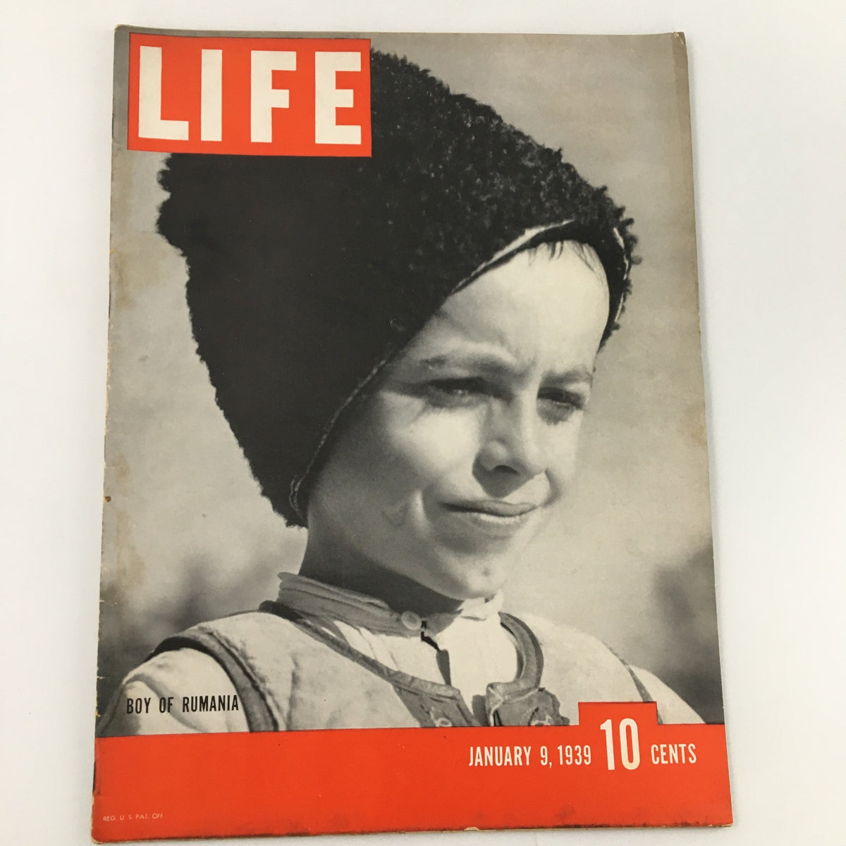 Cover of Life Magazine, January 9, 1939, featuring the article 'Boy of Rumania.' The magazine showcases a vintage photograph of a young boy wearing a traditional hat, reflecting the cultural context of Rumania in the late 1930s.