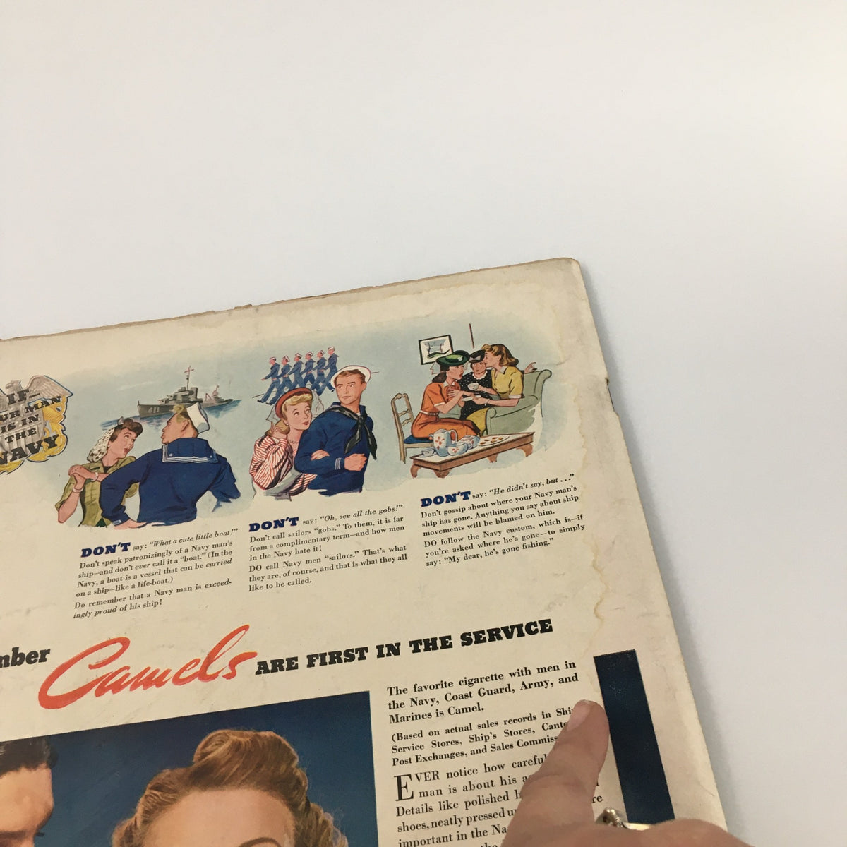 Back cover of VTG Life Magazine April 19 1943 showcasing advertisements and illustrations, reflecting wartime themes.