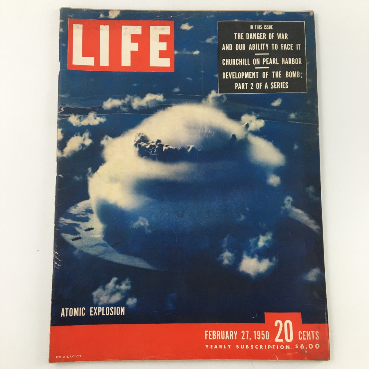 Cover of the VTG Life Magazine dated February 27, 1950, featuring a dramatic photograph of an atomic explosion, with the title 'LIFE' prominently displayed.