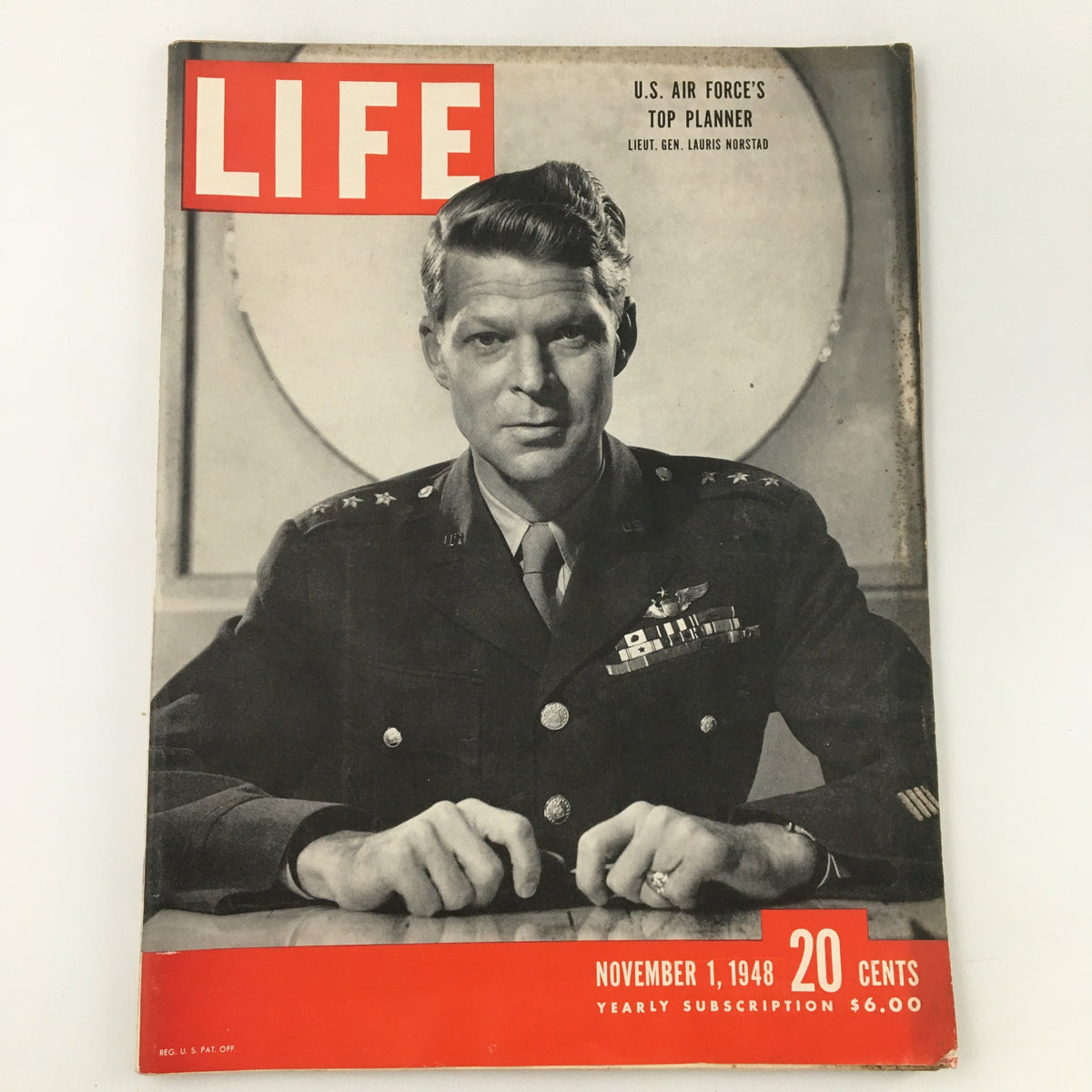 Life Magazine November 1, 1948 featuring Lieut. Gen. Lauris Norstad on the cover, showcasing his portrait and military attire, reflecting post-war America.