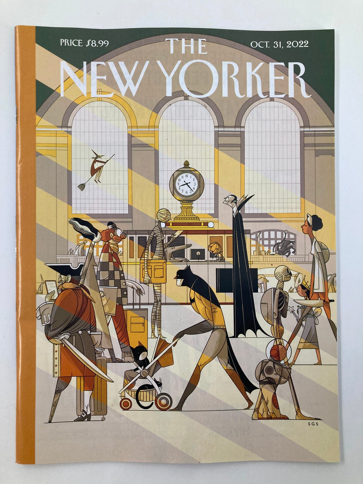 Cover of The New Yorker Full Magazine October 31 2022 featuring the artwork 'Old Haunts' by S. G. Sanchez, depicting a bustling scene in a grand interior, showcasing themes of nostalgia and culture.