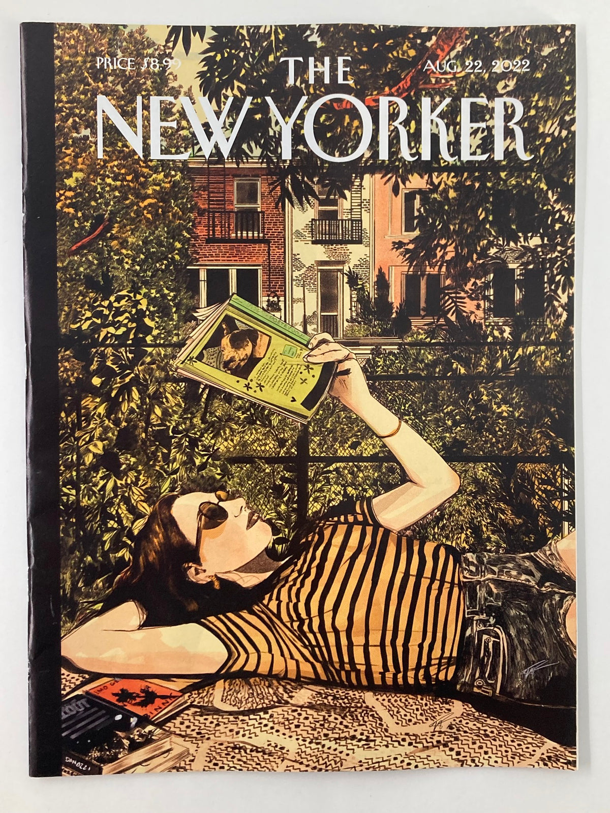 The New Yorker Full Magazine August 22 2022 cover depicting a woman reading on a sun-dappled day, illustrated by Nicole Rifkin.