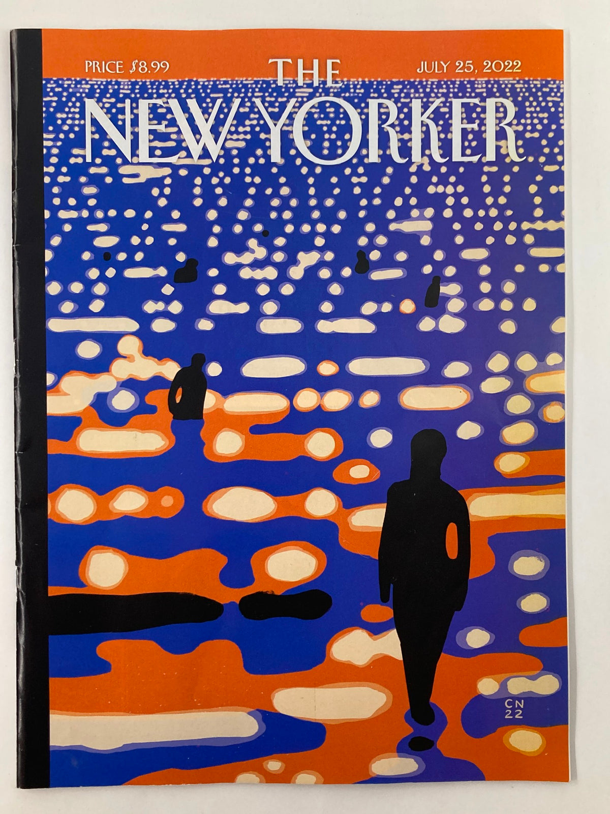 Cover of The New Yorker Full Magazine July 25 2022, featuring vibrant artwork by C Niemann with silhouettes walking against a colorful backdrop.