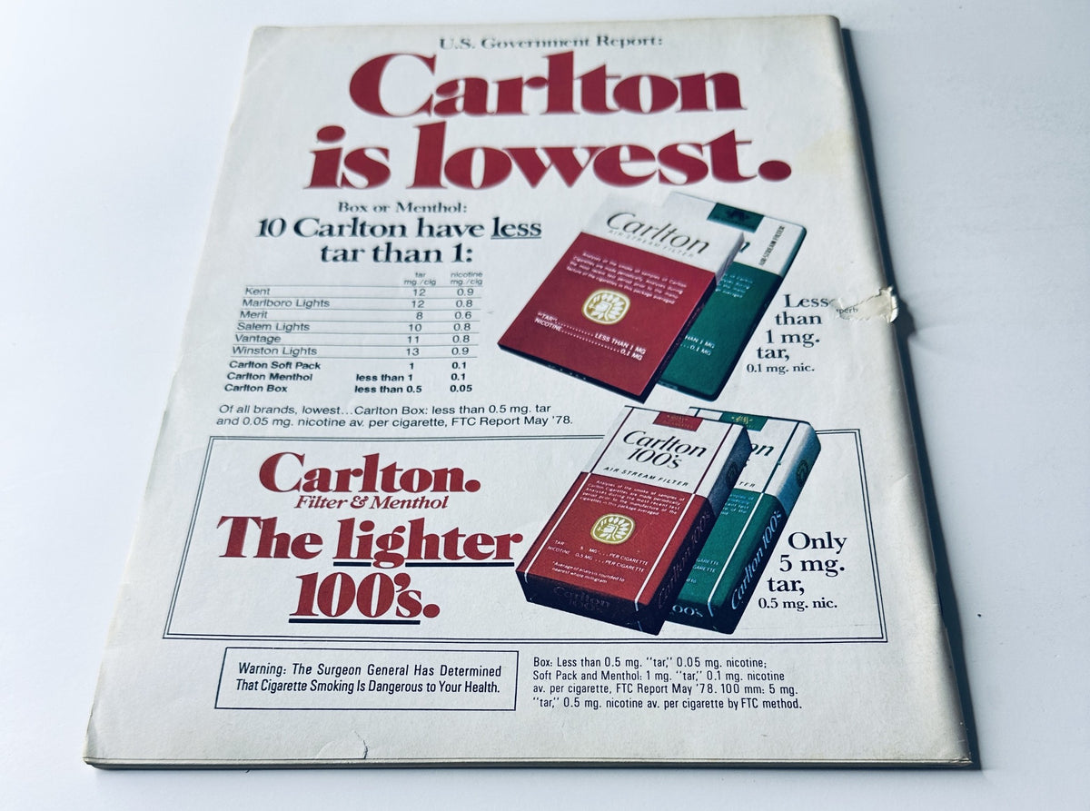 Vintage advertisement for Carlton cigarettes featured in Sports Illustrated Magazine March 3, 1980, highlighting the low tar content and the slogan 'Carlton is lowest.'