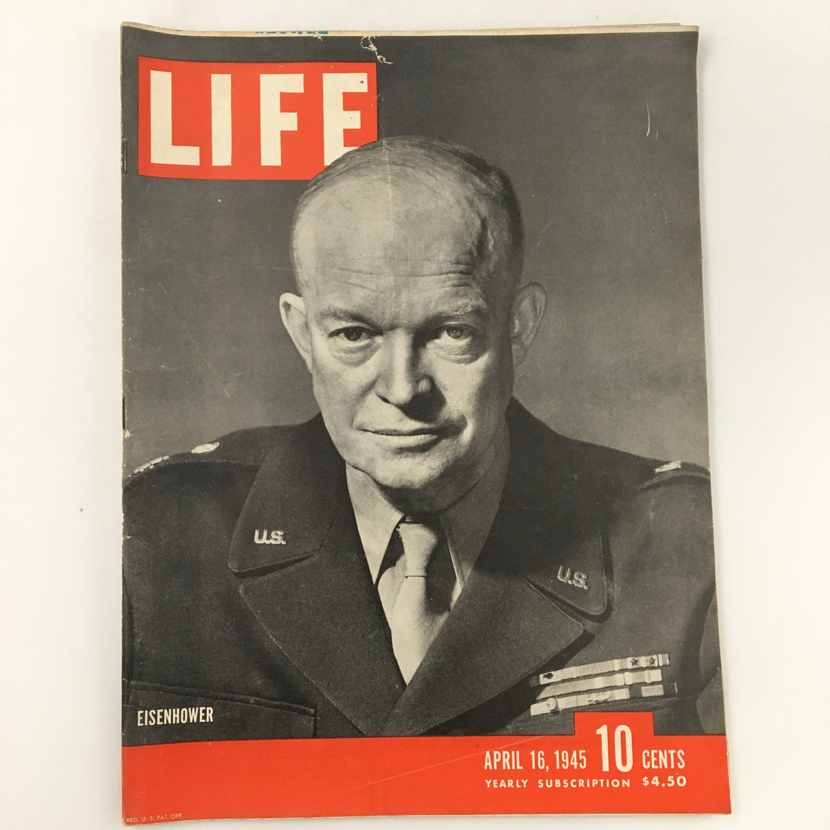 VTG Life Magazine April 16 1945 featuring a photograph of Dwight D. Eisenhower, showcasing his leadership during World War II.