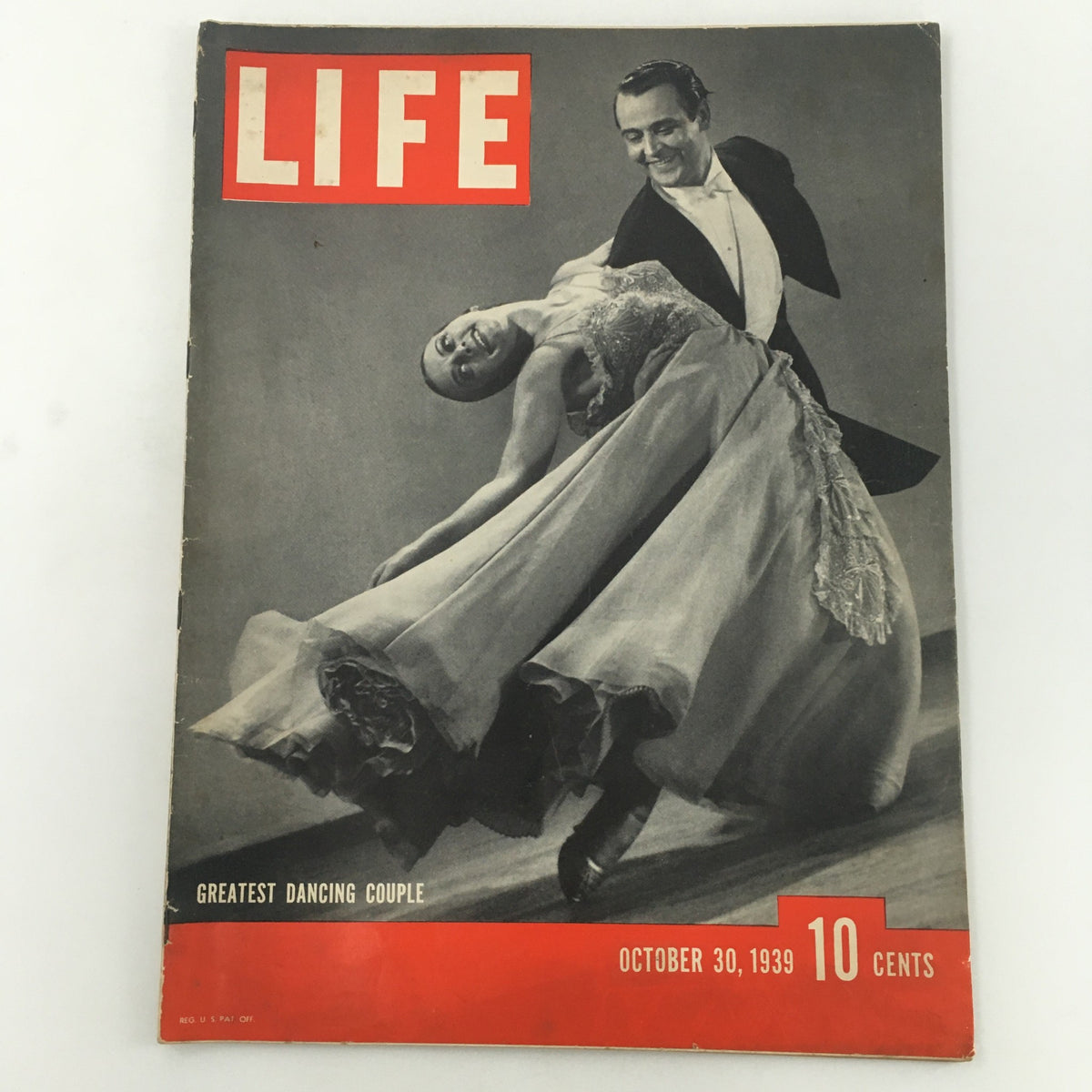 Cover of VTG Life Magazine from October 30, 1939, highlighting the Greatest Dancing Couple, featuring elegant dancers and vintage design.