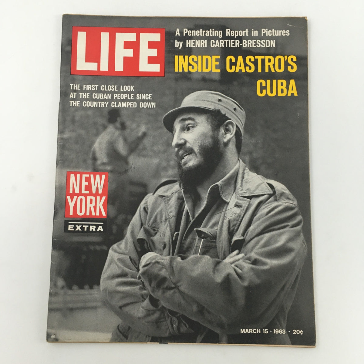 Vintage Life Magazine March 15, 1963 featuring Fidel Castro on the cover, showcasing a penetrating report on Cuba's people during political change, reflecting the spirit of the 1960s.