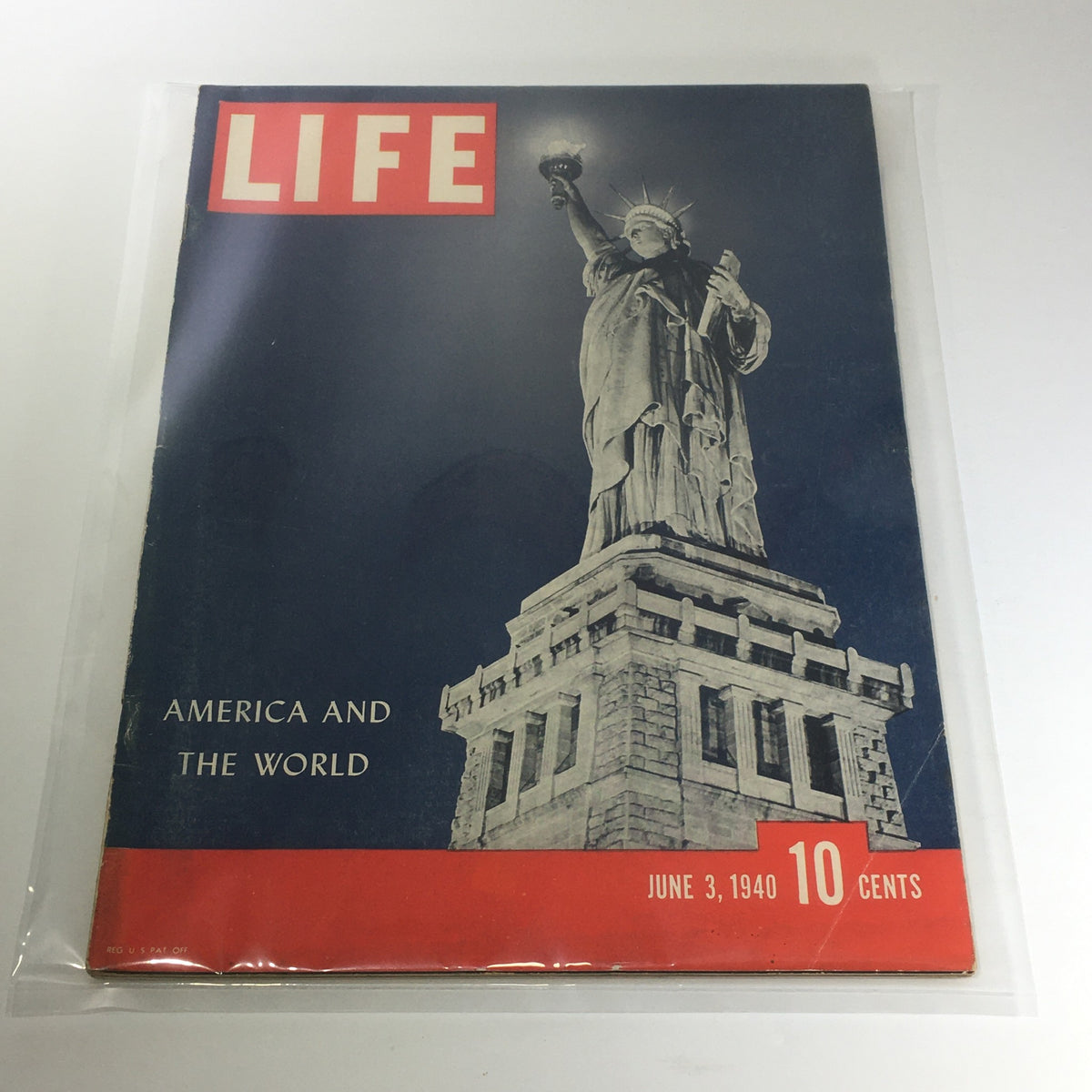 Vintage Life Magazine from June 3, 1940 featuring the Statue of Liberty on the cover, highlighting themes of America and the world during a pivotal historical moment.