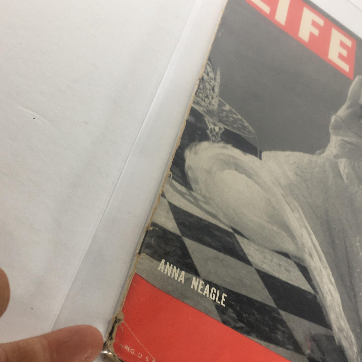 Close-up of the Vintage Life Magazine: April 8 1940 cover, highlighting Anna Neagle's name and the magazine's iconic red and black design.
