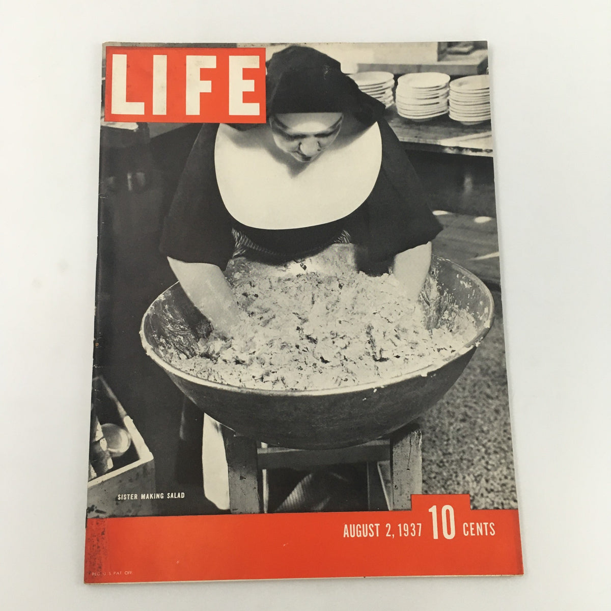 VTG Life Magazine August 2, 1937 cover featuring a sister making salad, showcasing vintage illustration and design from the late 1930s.