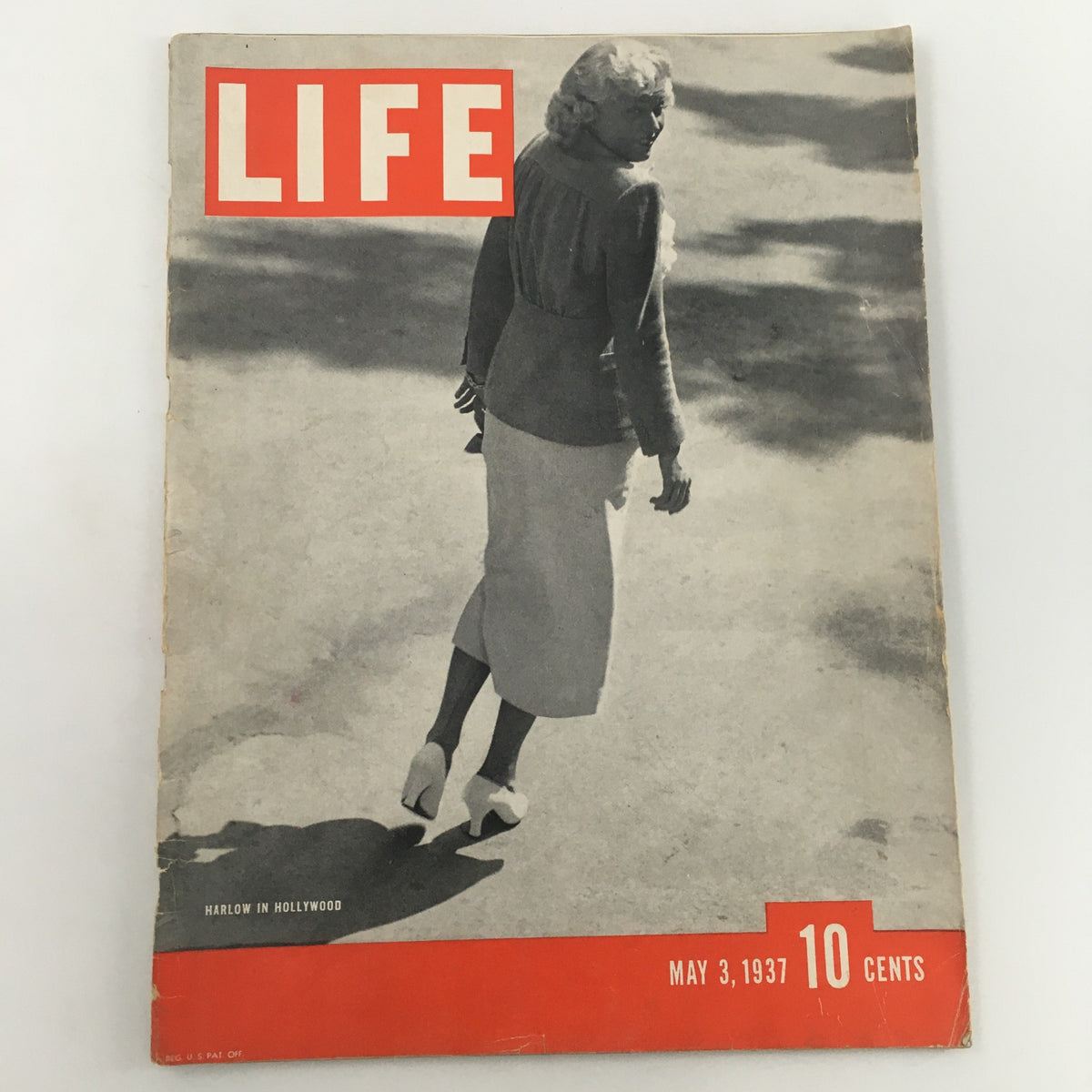 Cover of VTG Life Magazine from May 3, 1937 featuring a photo of Jean Harlow in Hollywood, showcasing classic vintage style with title and date, a collector's item.