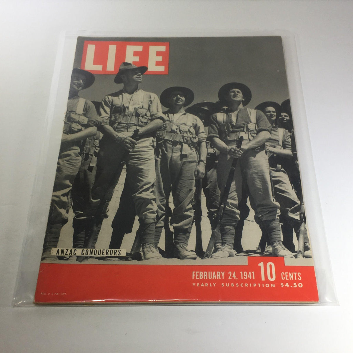 Cover of the Vintage Life Magazine: February 24, 1941 - Anzac Conquerors, featuring soldiers in military attire, highlighting the Anzac spirit during World War II, perfect for history enthusiasts and collectors.