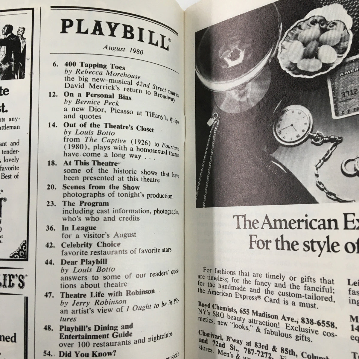Inside page of the 1980 Playbill from Royale Theatre for A Day In Hollywood A Night In The Ukraine, includes listings and advertisements related to the theater.