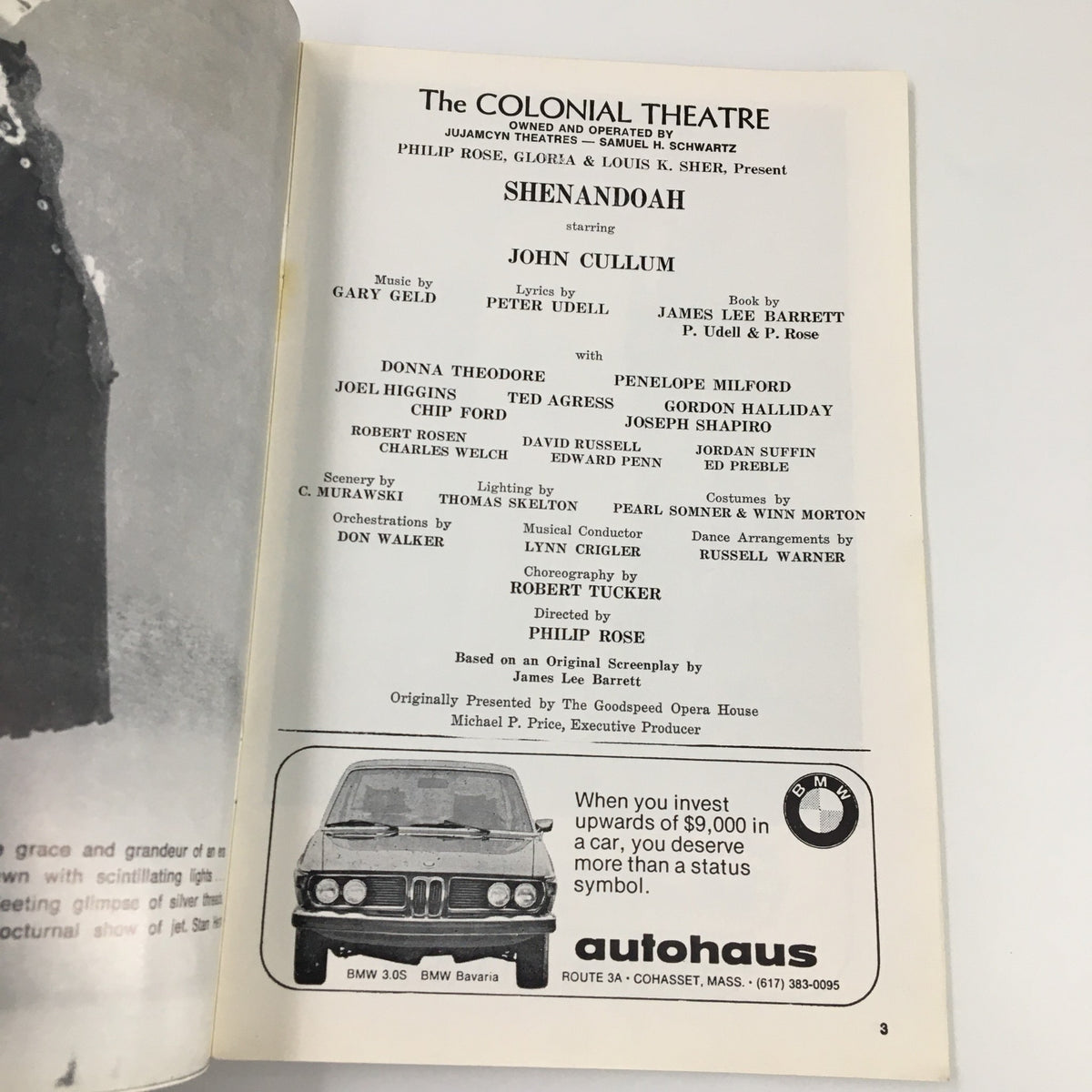 Interior page of the 1974 Playbill for Shenandoah, including cast and production details.