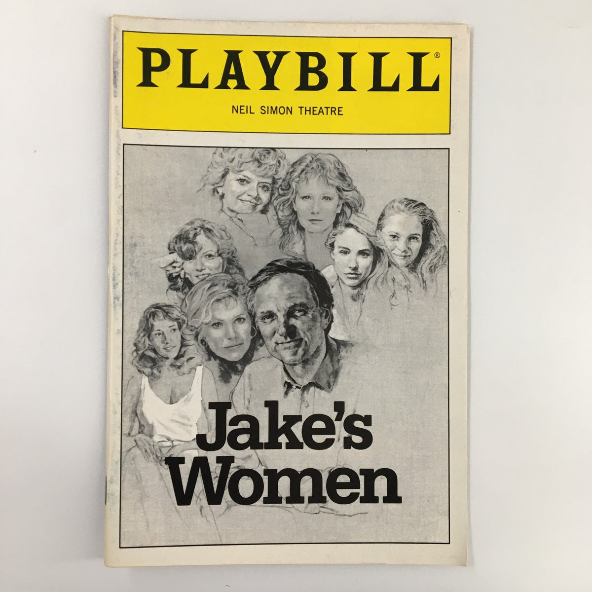 1992 Playbill for Jake's Women at the Neil Simon Theatre, featuring a cover illustration with cast members, highlighting Alan Alda's performance in this Gene Saks-directed play.