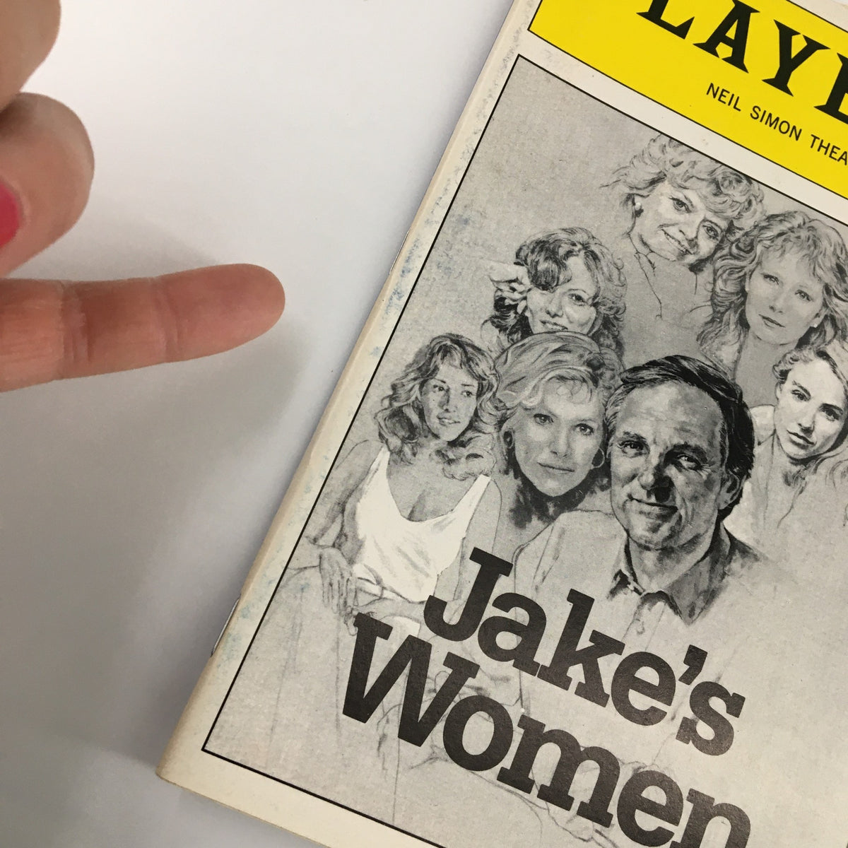 Cover of the 1992 Playbill for 'Jake's Women' featuring Alan Alda, with a vintage illustration of the cast at Neil Simon Theatre.
