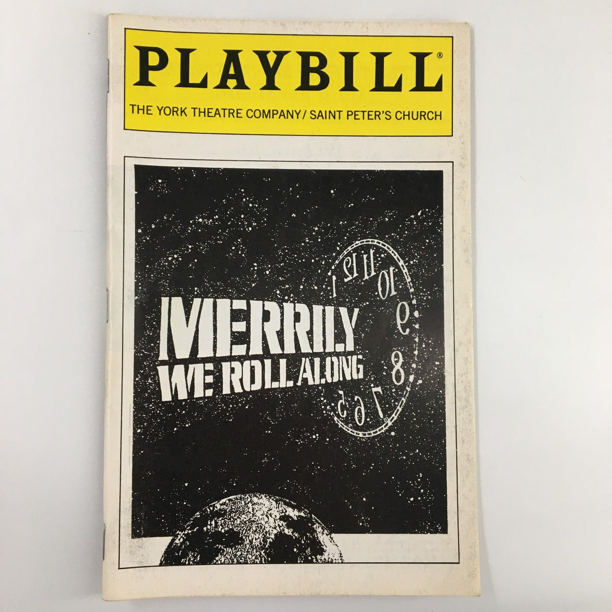 1994 Playbill for The York Theatre Company production of Merrily We Roll Along, featuring a celestial theme and vintage design.