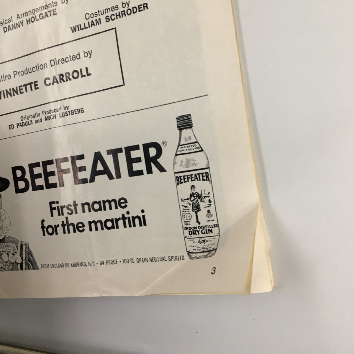 Advertisement page within the 1976 Playbill for Don't Bother Me I Can't Cope, featuring Beefeater gin.