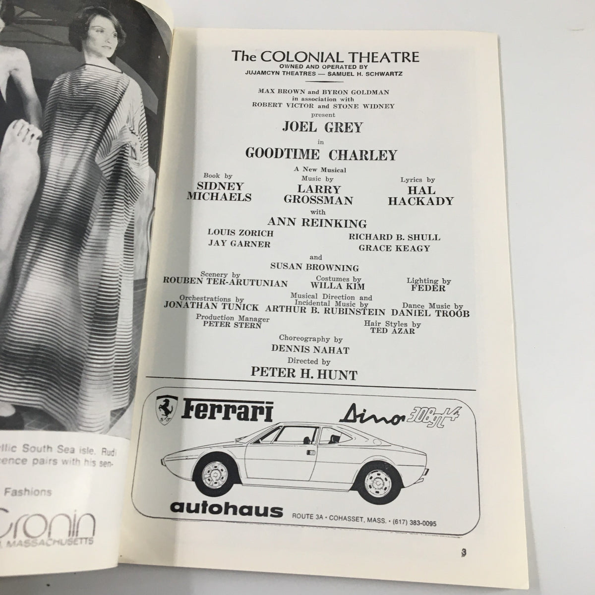 1975 Playbill The Colonial Theatre page with cast listing for Goodtime Charley, including Joel Grey.