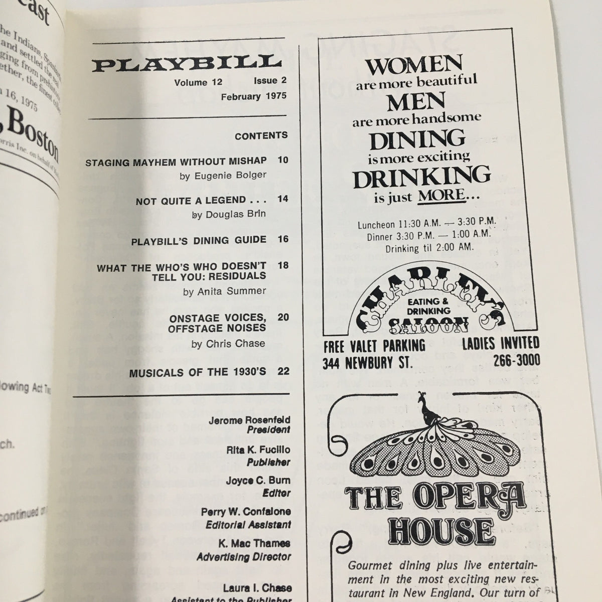 1975 Playbill Shubert Theatre interior page with articles and advertisements, contributing to the rich history of The Member of the Wedding.